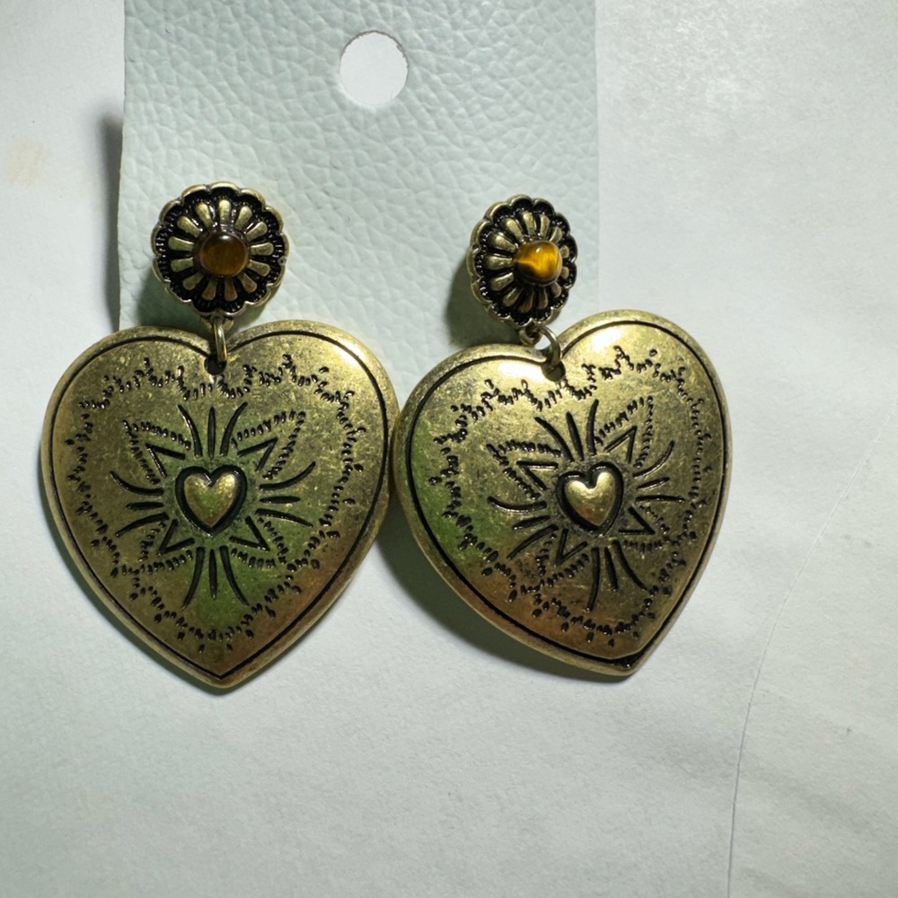 Free People Antique Gold Heart Earrings